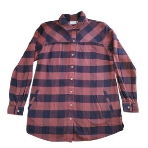 Joan Rivers Brushed Flannel Brown Black Buffalo Check Boyfriend Shirt Medium